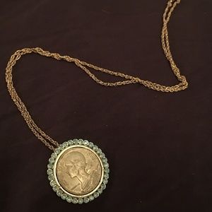 Vintage French coin round pendant necklace